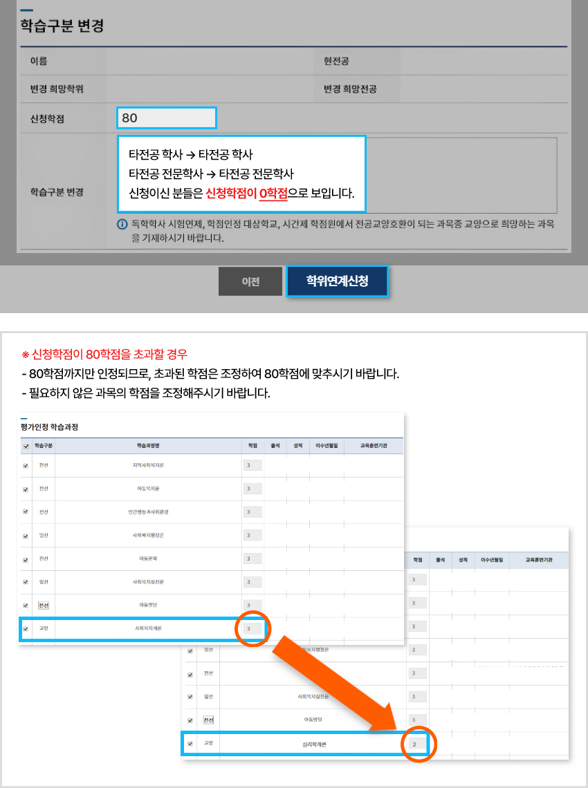 학점은행 홈페이지 화면 캡쳐